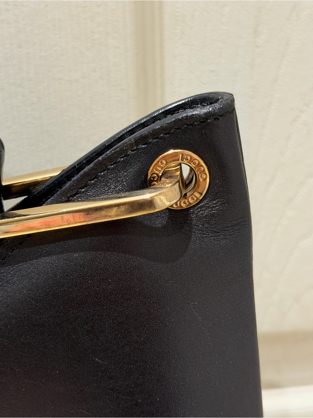 Vintage Gucci Bamboo Leather Tote Hobo Bag Black Gold Hardware EUC - Picture 4 of 13